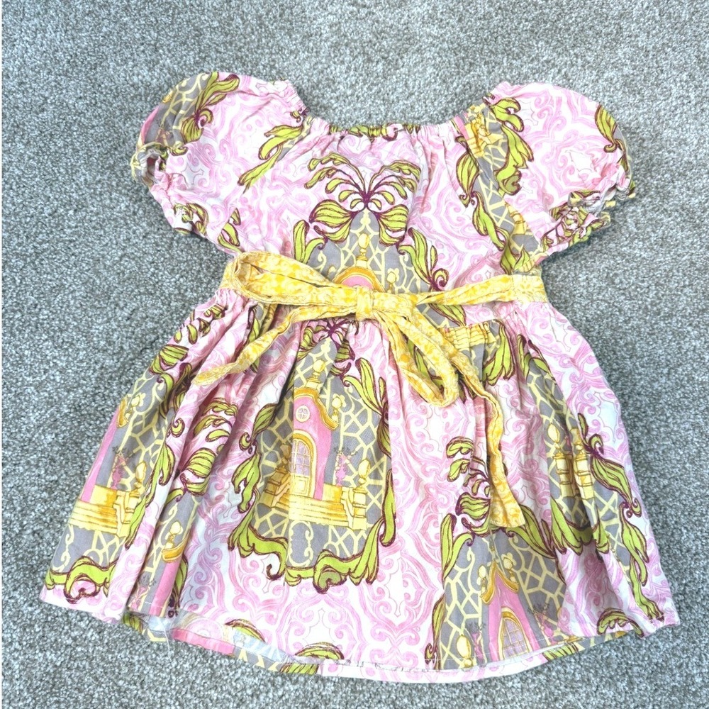 g&g Girls Pink Dress Architectural Print Cotton Empire Waist 3 USA